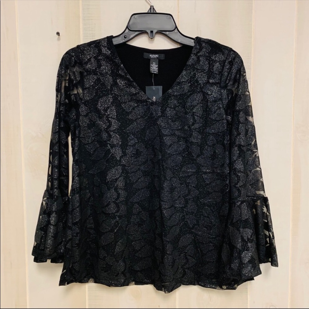 Alfani Size Small Black Long Bell Sleeve Top